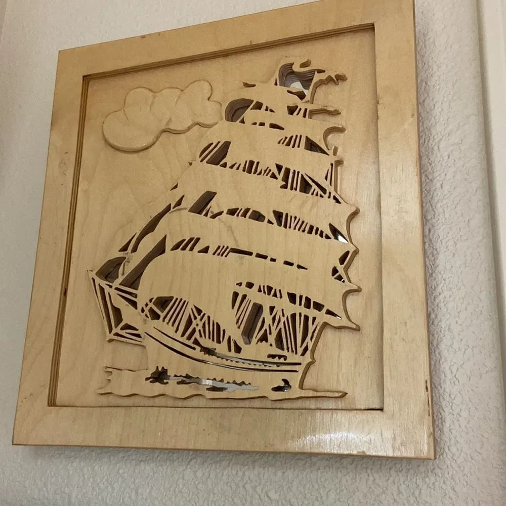 Handmade Wood And Mirror Well Decor Boat Ship 🛳 31.5”x13.5”Size